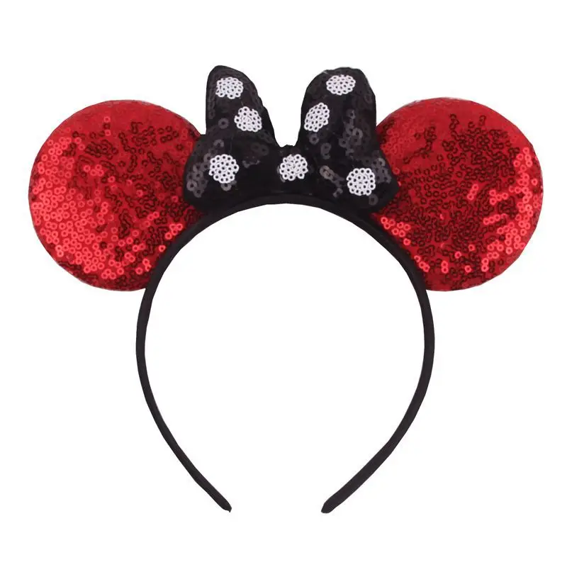 Модная повязка на голову с ушками Минни и блестками Классическая Женская для