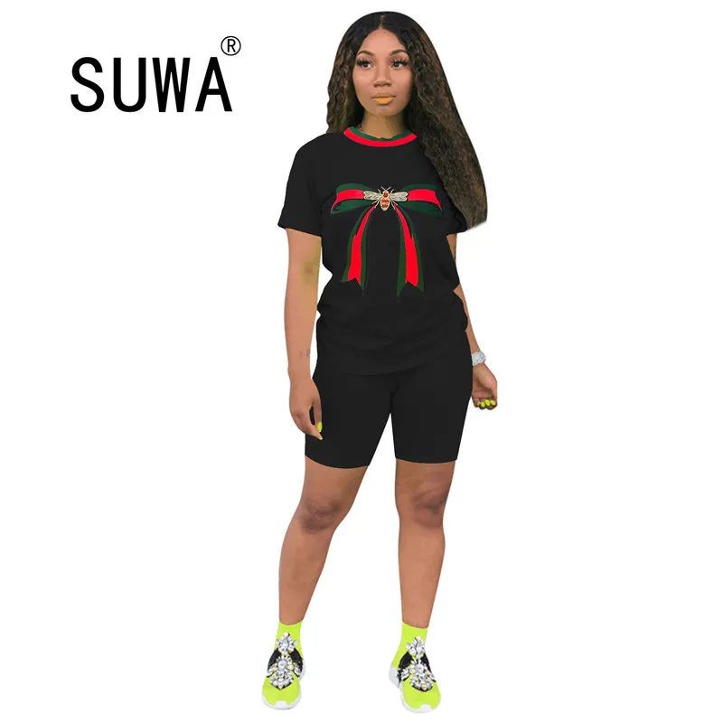 

Hot Recommend Style Summer Outfits 2021 Loungewear Womens Two Piece Sets Short Sleeve T-Shirt Top Biker Shorts Workout Clothes