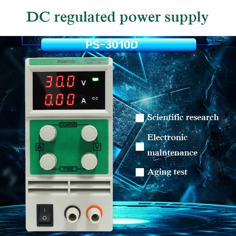 

PS 3010D DC Power Supply Switch Laboratory 30V10A Single Regulator Mini Input Voltage AC 110V/220V/50/60Hz 3 Digital