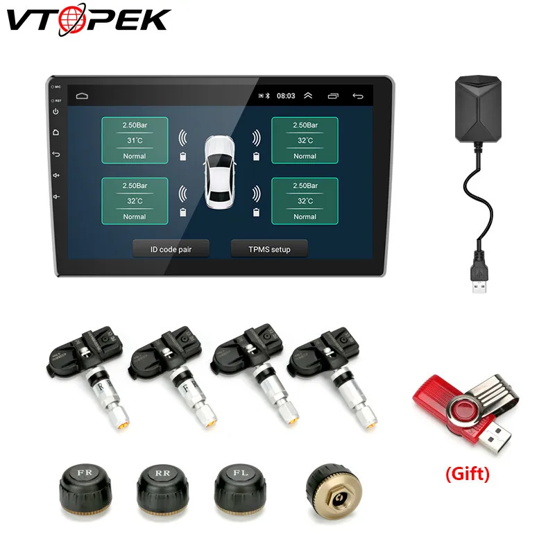 Vtopek USB TPMS автомобильная система контроля давления в шинах мониторинг реальном