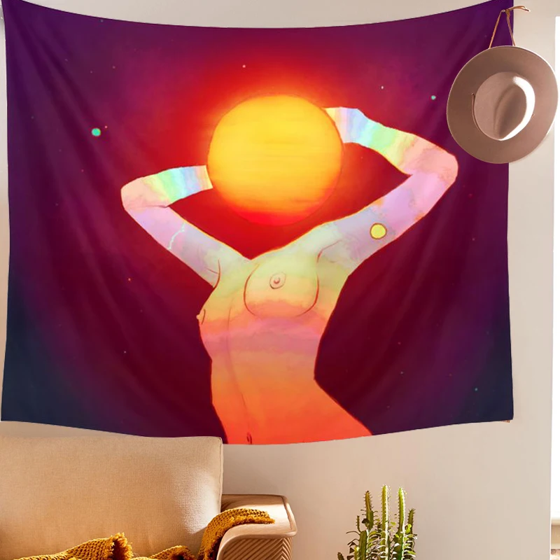 

Sun Moon Tapestry Wall Hanging Psychedelic Art Tapestries Wall Cloth Psychedelic Women Yoga Carpet Boho Decor