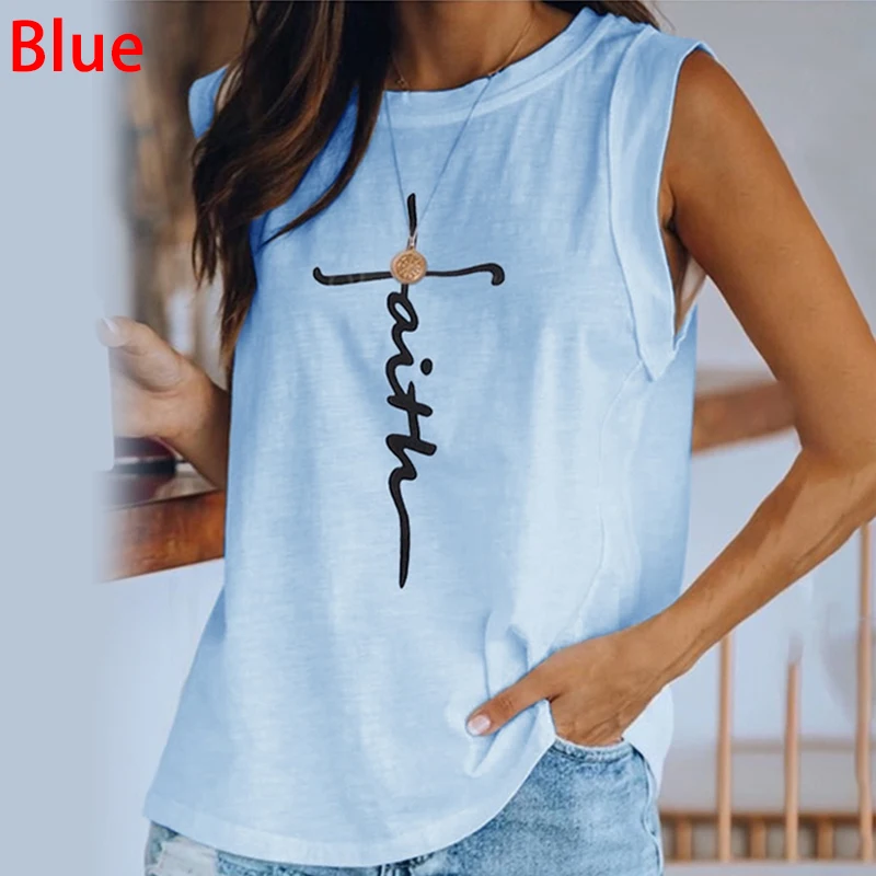 

Women T shirt Summer 2020 Sleeveless Beach Style Femme Tops Tees With Letter O-neck Fashion Clothes For Women Plus Sizes S-5XL