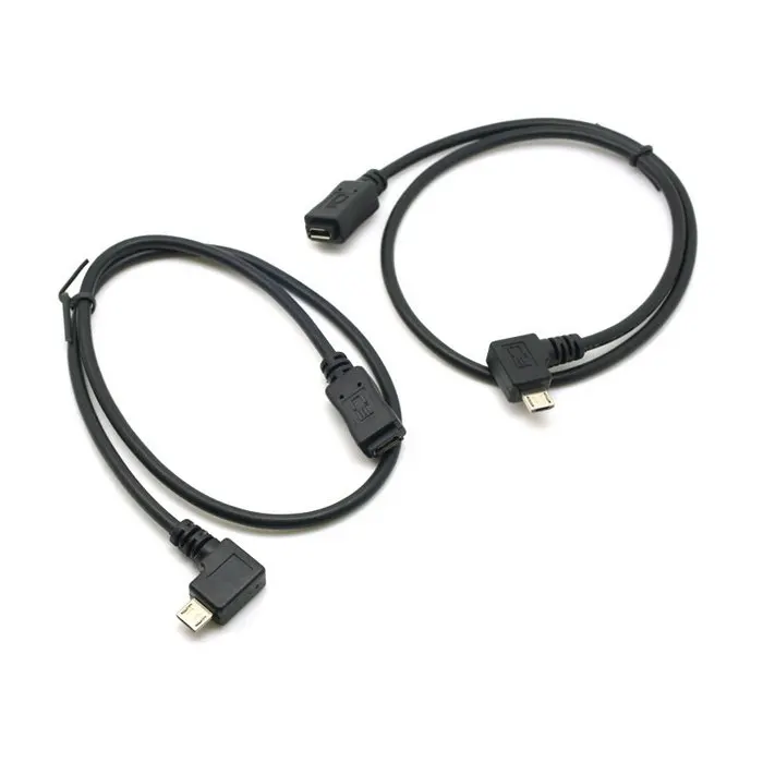 

1 pair 90 degree left and right angled micro USB 2.0 5pin Male to Female extension cable 50cm black color
