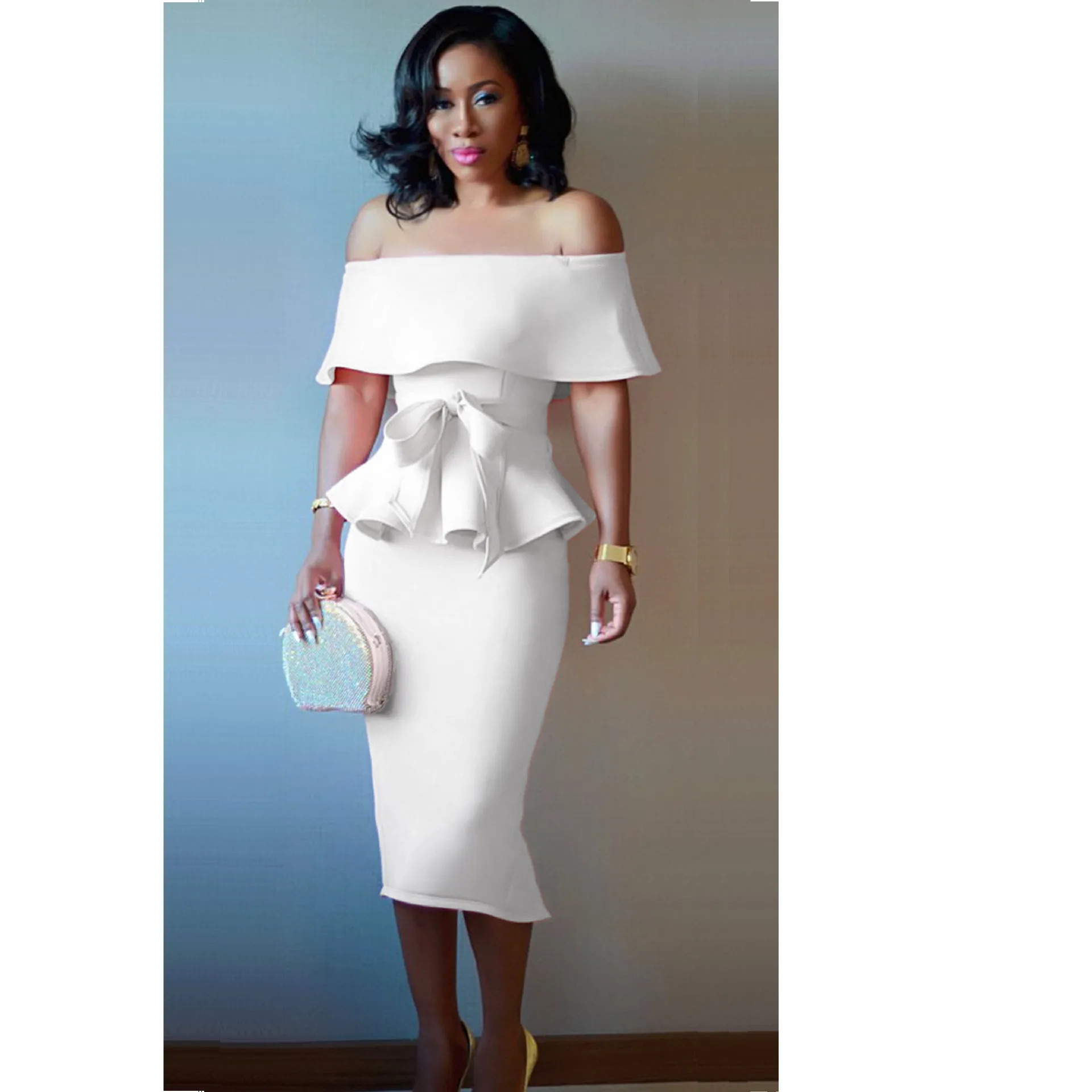 Платье из двух предметов большого размера сексуальное платье с открытым плечом и