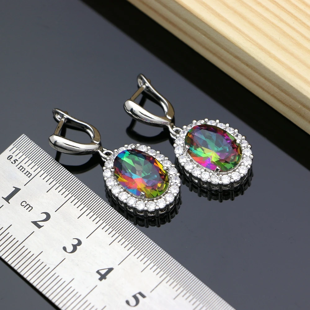 Rainbow Cubic Zirconia Crystal Bridal Jewelry Sets Ring for Women Earrings with Stone Bracelet Necklace Set Dropshipping | Украшения и