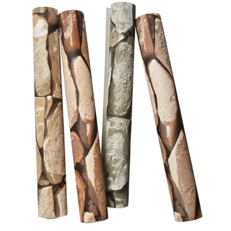 

3D Brick Stone Wallpaper Wall Stickers Rustic Realistic Faux Stone Texture Vinyl PVC Wall Paper Waterproof Vintage Home Decor