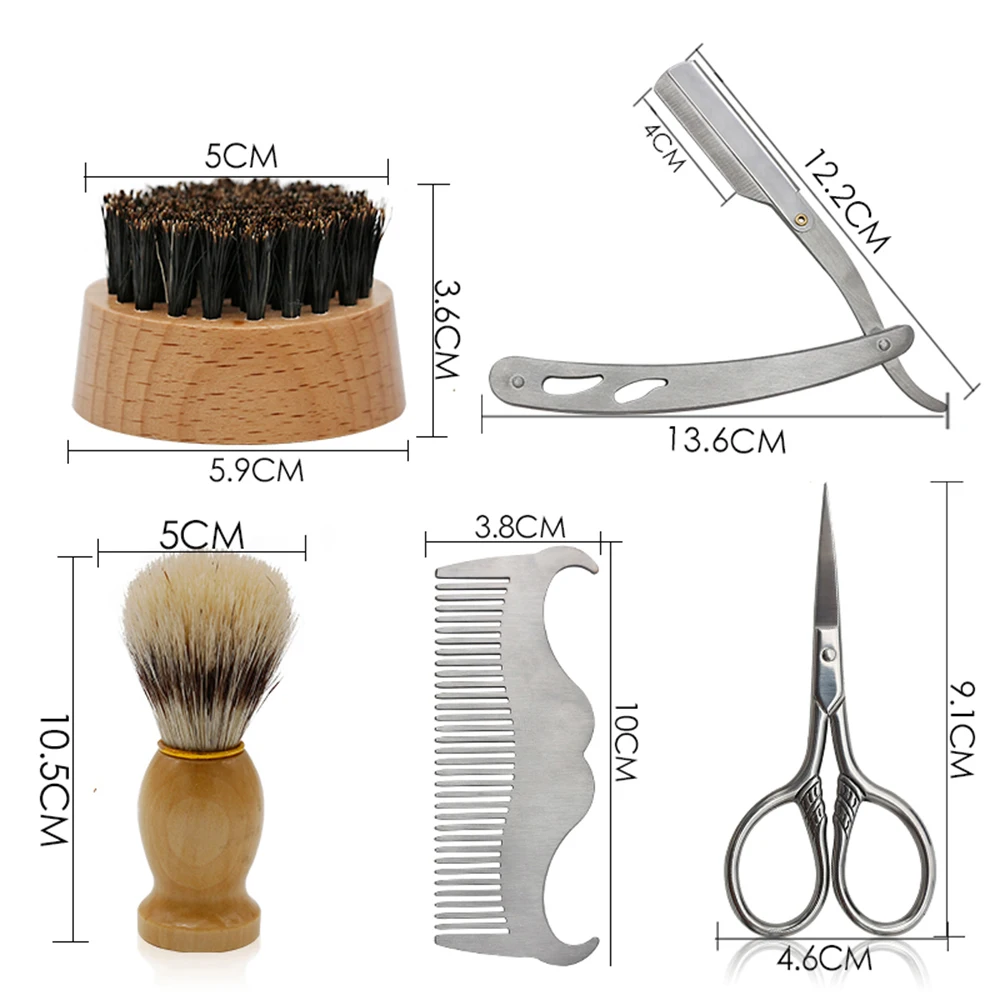

7 Pcs/Set Men Facial Beard Brush Comb Set Boar Bristle Stainless Steel Comb Hair Razor Shaving Brush Beard Brush Shaving Tool