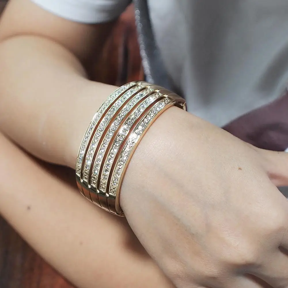 Женские браслеты с широкими манжетами UKMOC очаровательные Стразы золотого и