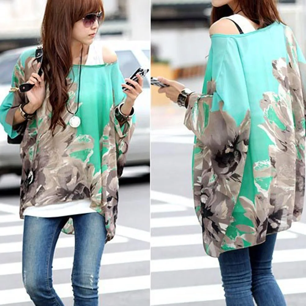 Женская шифоновая блузка с рукавом летучая мышь