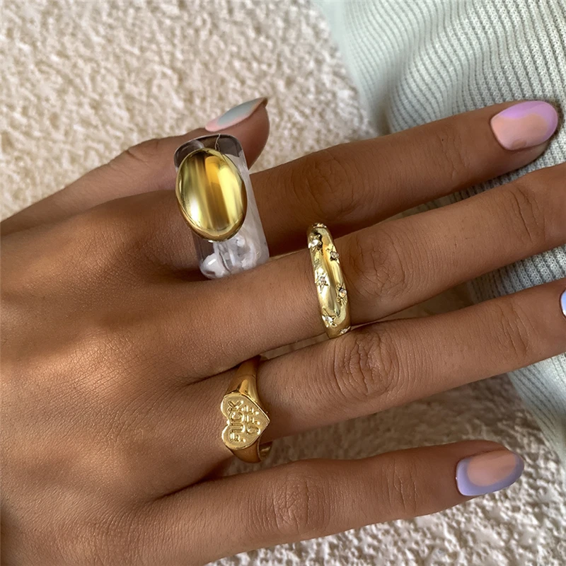 4 шт./компл. новые панковские металлические овальные прозрачные кольца с цветами