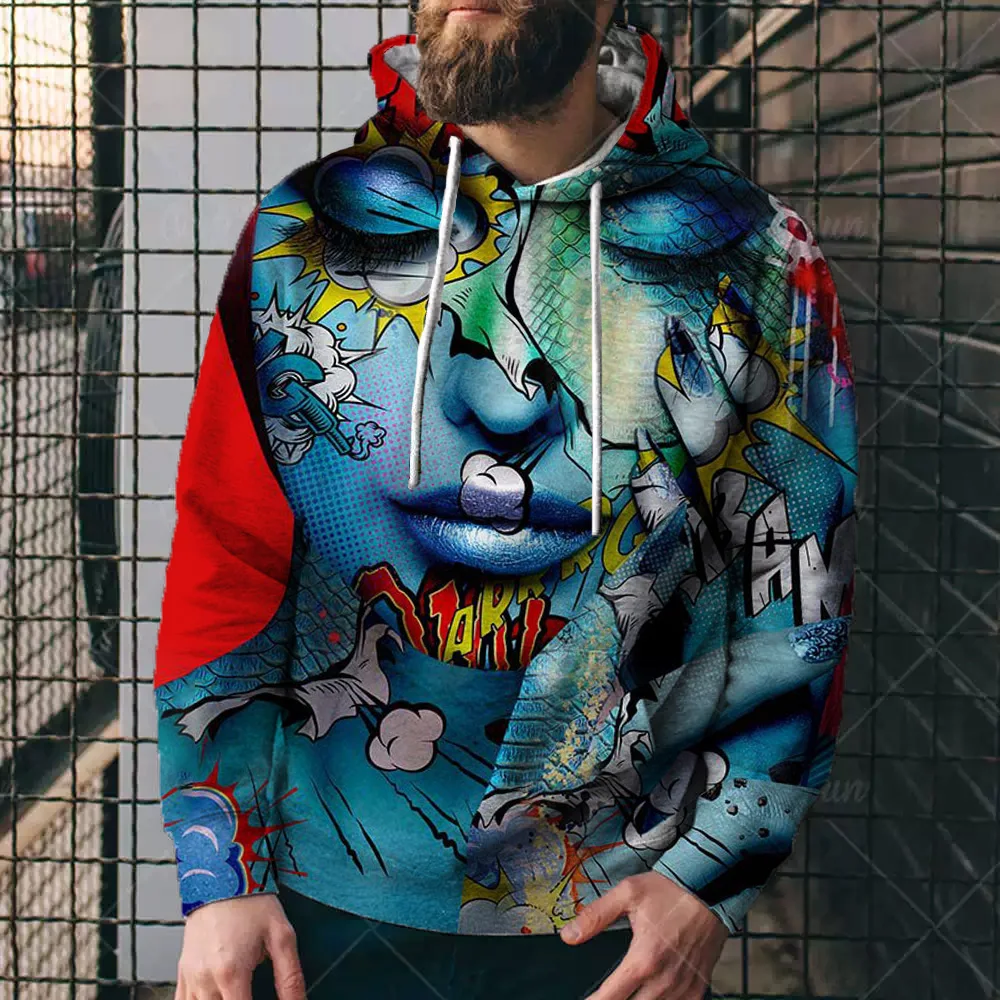 

Толстовка с капюшоном в стиле русалки, толстовка с 3D Цифровым принтом, мужская и женская модная Толстовка с длинным рукавом, большая, станда...