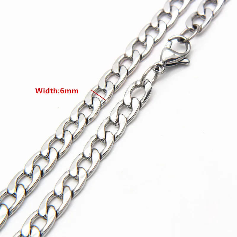 Width about 6mm 50 см, 60 см, 70 см, цепочка Figaro, ювелирное изделие, классическое ожерелье 3-6 мм, цепочка из нержавеющей стали серебряного цвета для мужчин и женщин - Metal Color: Width about 6mm