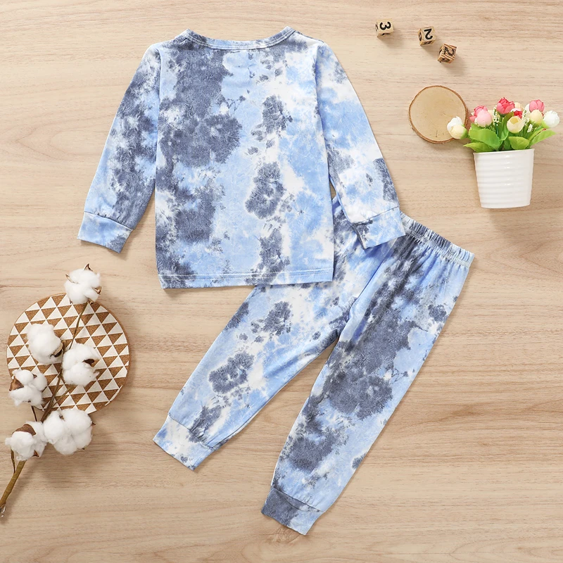 

Toddler Baby Boy Girl Long Sleeve Tie-dye Printed T Shirt Top Long Pants 2Pcs Set Autumn Clothes Set 1-6Years
