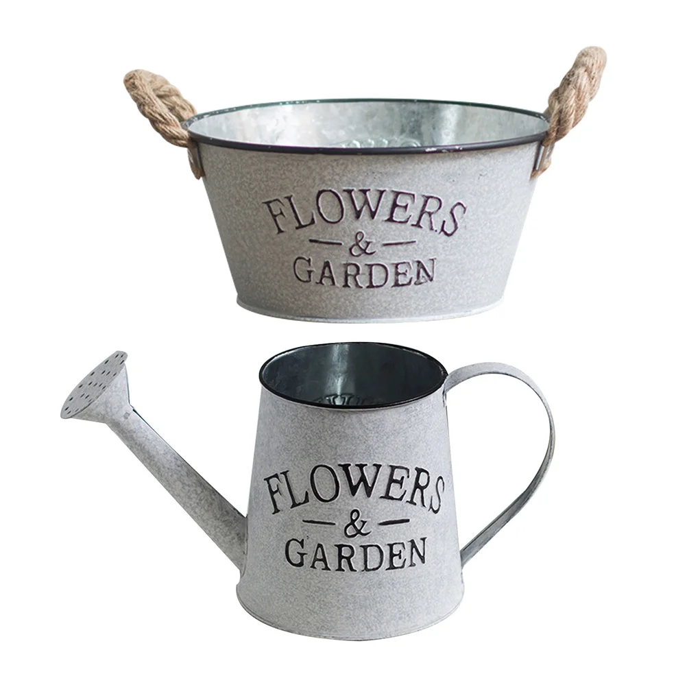 

2pcs Indoor Flower Pot Flower Vase Vintage Jug Shabby Flower Pot Bucket Planter