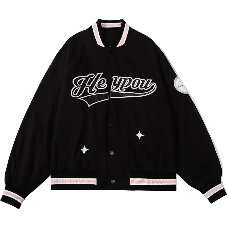 

Hip Hop Streetwear Baseball Jacket Men Women Couple Letter Embroidery Varsity Jacket 2021 Fashion College Japanese Korean Coat