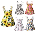 Детское Хлопковое платье без рукавов, на бретельках, с цветочным принтом, Повседневный Сарафан для девочек, лето От 1 до 6 лет