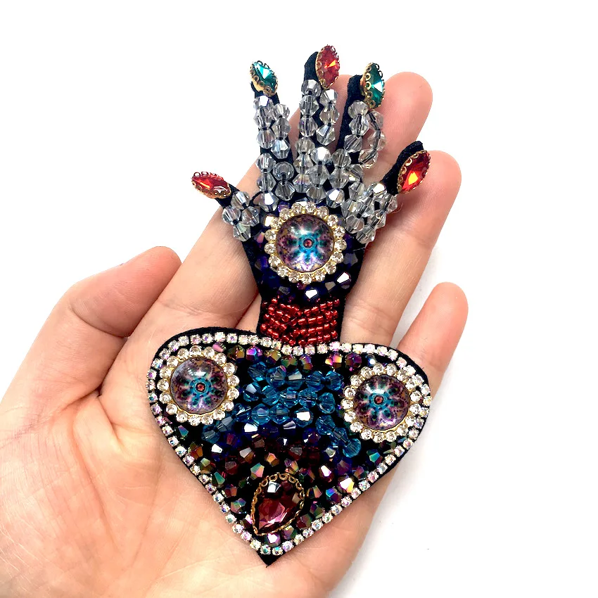 1Pcs Fashion Vintage Heart Hands Handmade Sewing on Rhinestone Beaded Patches for Clothing DIY Accessory LSHB974 | Дом и сад