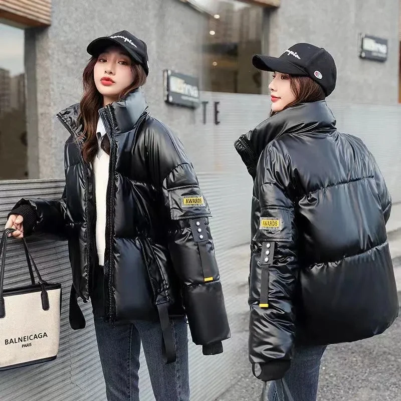 

Short Glossy Cotton Coats Womens 2021 New Winter Jackets Fashion Stand-up collar Warm Down Cotton Parka Coat Student Outwear
