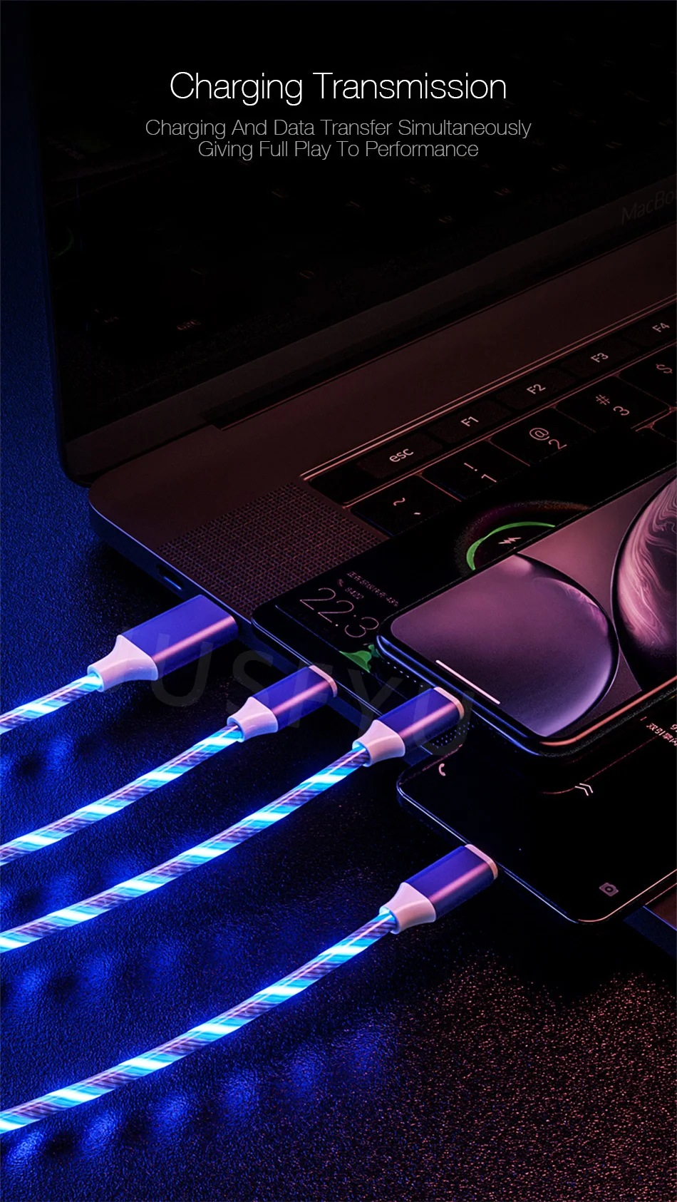 3 в 1 светодиодный светящийся плавный свет usb-кабель для передачи данных и Тип Кабеля C/Micro USB/8 Pin светящиеся Зарядное устройство провод мобильного телефона яркие зарядка PD шнур