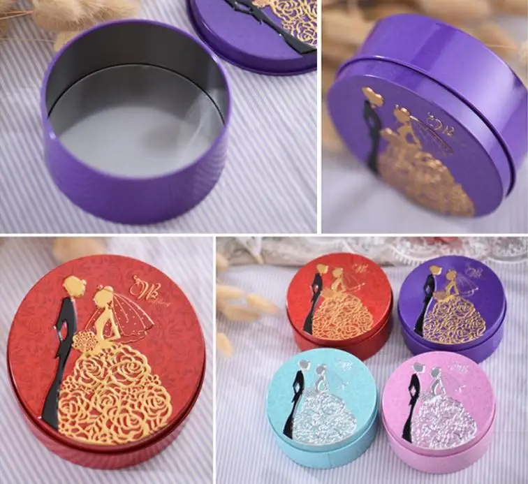 200PCS The new round tin candy box The bride and groom design on it wishes gifted scholar and beautiful woman SN2540