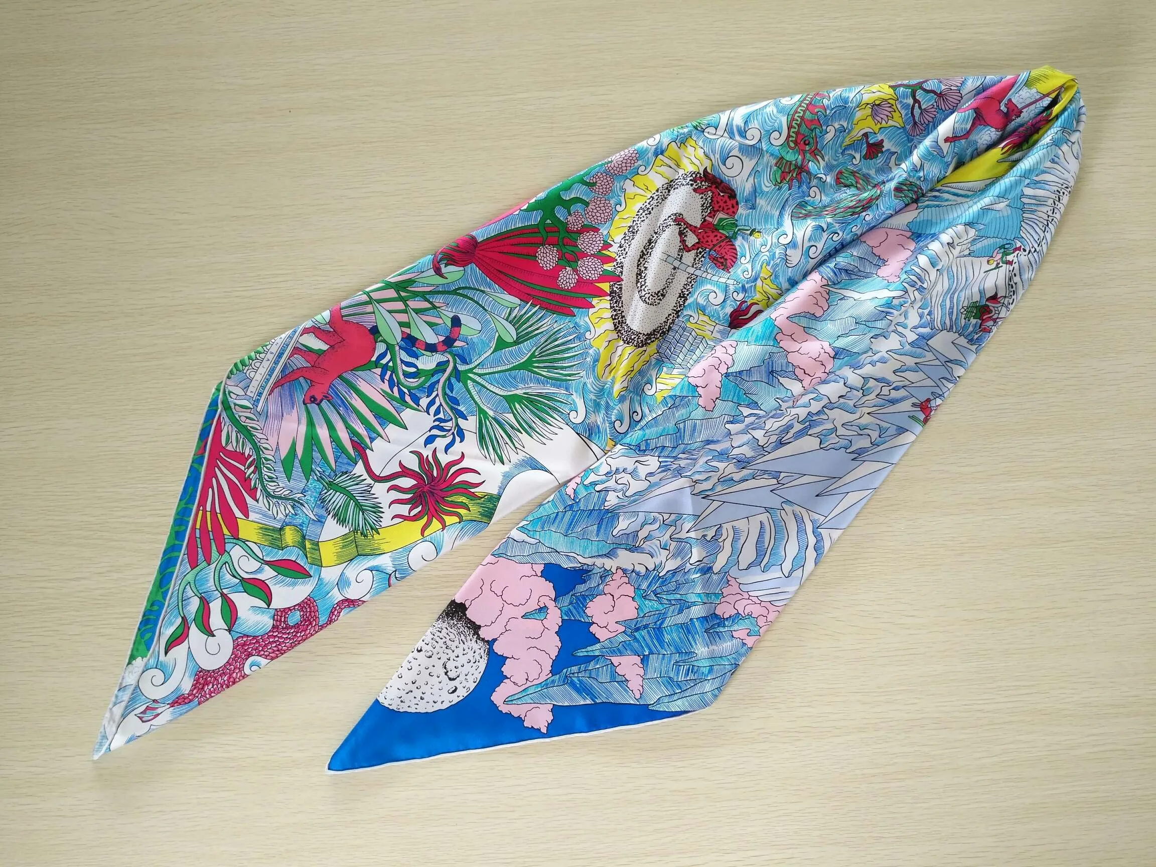 

2020 new arrival spring summer design 100% silk scarf twill hand made roll 140*140 cm shawl wrap beach scarf for women lady