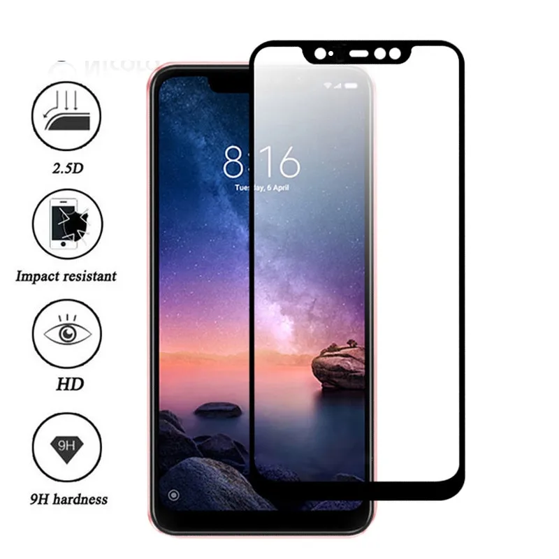 

2PCS For XIAOMI Redmi 6 Pro Screen Protector Full Cover Tempered Glass Protective 9H 2.5D Film For Redmi Note 6 Pro 6PRO