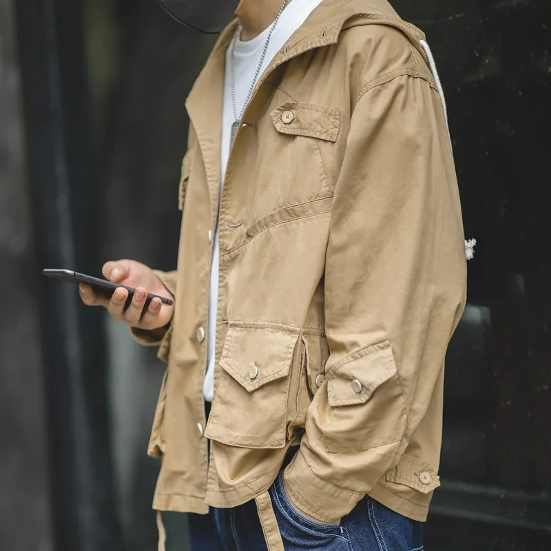 Мужская хлопковая куртка Maden винтажная цвета хаки с несколькими карманами