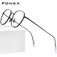 fonex pure titanium glasses frame men myopia optical prescription vintage eyeglasses frame women new gold polygon eyewear 8519