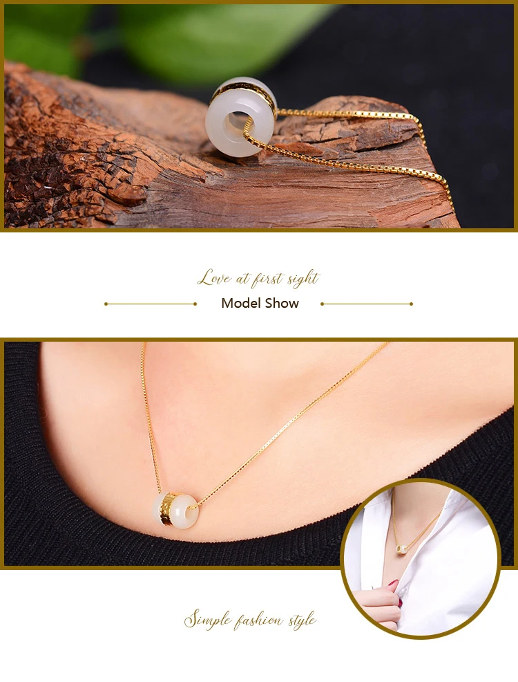 

Silver 925 Jewelry Chain White Red Green Chalcedony Jade Gemstone Pendants Necklaces For Women Female Jewelry
