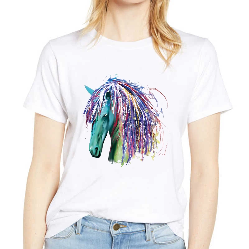 

Женская футболка с коротким рукавом, с принтом лошадей