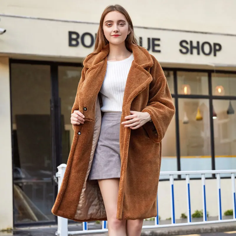 

foreacha 2021 winter luxury women jacket lamb velvet particles furry ladies fur coat long suit collar women faux fur warm coat