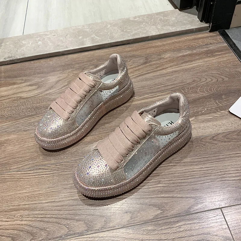 

Breathable Shoes Round Toe Crystal Casual Female Sneakers Clogs Platform 2021 Fashion Women's All-Match Tennis New Summer Rhines