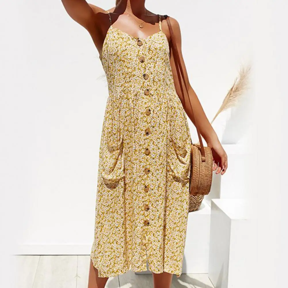 

Vintage Casual Sundress Female Beach Dress Midi Button Backless Polka Dot Striped Women Dress Summer 2020 Boho Sexy Floral Dress