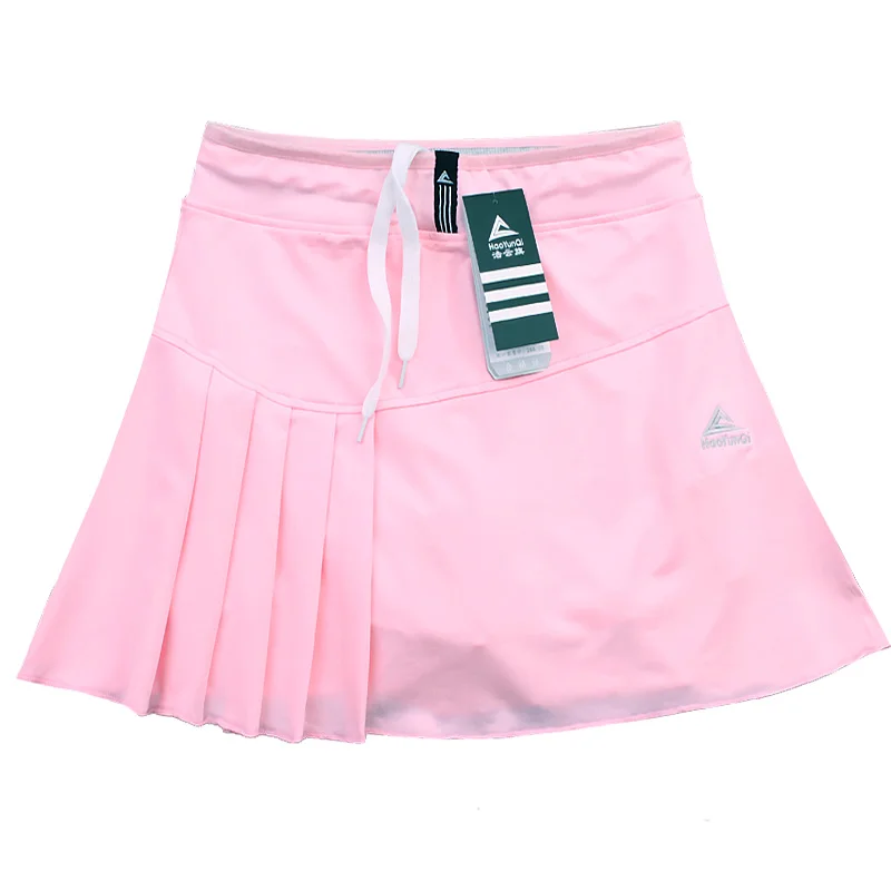 Pink New Tennis Skort Skirts Ladies Running Sports Skirt with Pocket and Safety Shorts Solid Color Badminton Clothing - Color: Pink