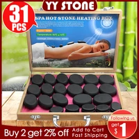 tontin 31pcsset hot stone massage set tool basalt massage stones 220v110v bamboo heater box ce rohs round stone massager