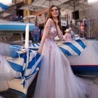 . Прозрачный лиф с 3D кружевной аппликацией, розовое свадебное платье, прозрачная спина с кристаллами, свадебное платье