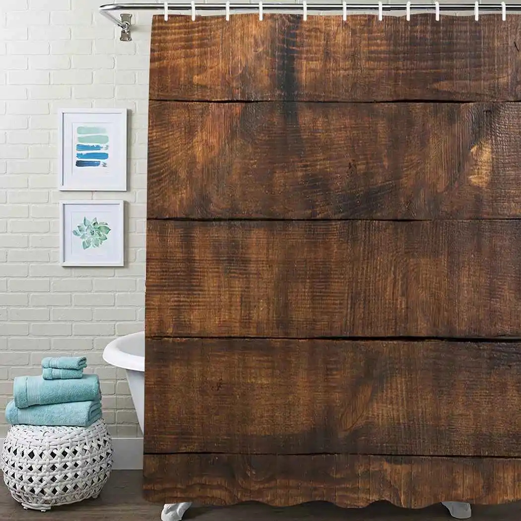 Душевая занавеска с деревянными досками водонепроницаемая тканевая для душа