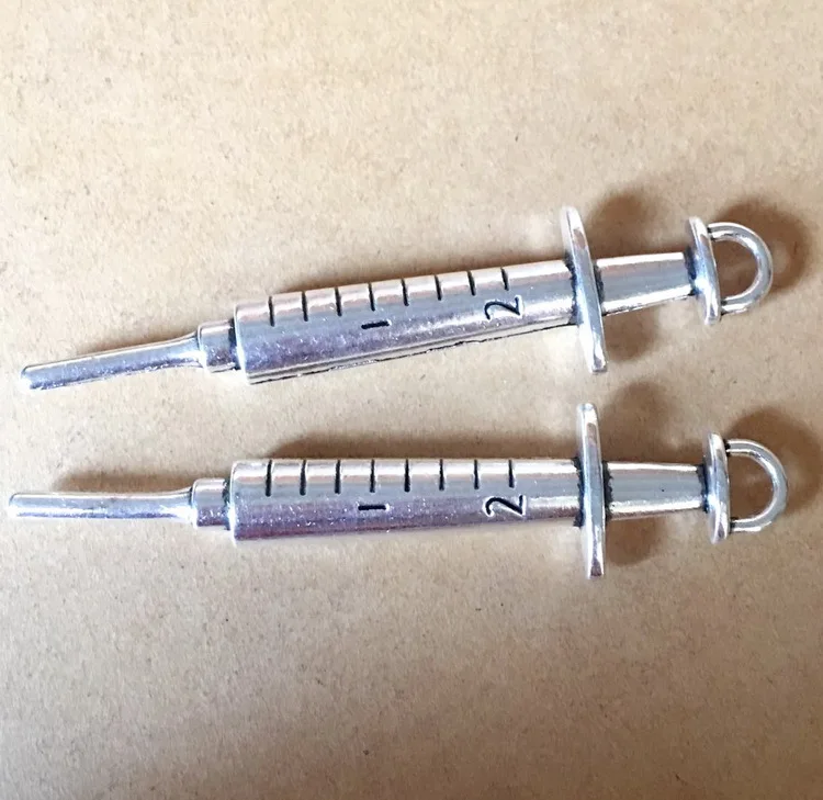 

4 Pieces 15*62mm Mixed Alloy Antique Silver Color Injector Medical Charms Bracelet Pendant Accessory For DIY Jewelry Making