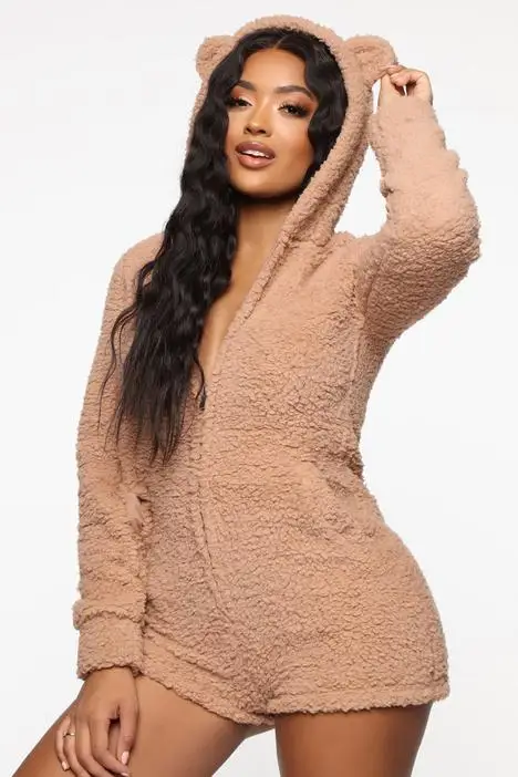 

Women's Clothing Set, Long Sleeve Zipper Hooded Playsuit One-piece Suit for Home Vacation Photography