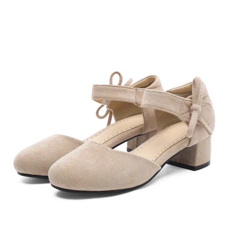 Женские босоножки на среднем каблуке Кожаные туфли толстом Большие размеры 11