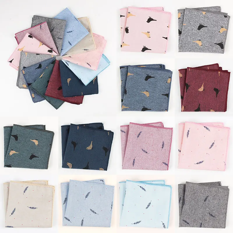 

Vintage Men's Handkerchief Bird Feather Printed Hankies Soft Cotton Hanky Business Pocket Square Chest Towel 24*24cm