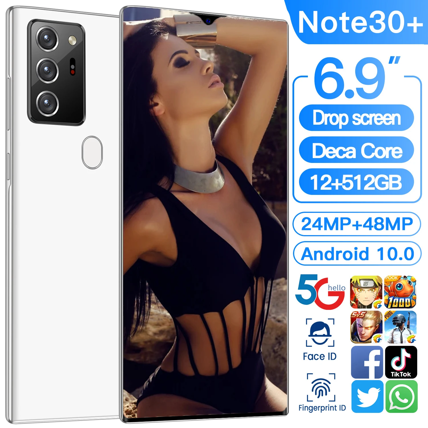 

2021 Newest Note30 Smartphone 6000mAh 6.9 Inch Drop Screen Triple Camera 12GB 512GB Face Recognition 24MP 48MP Snapdragon 888
