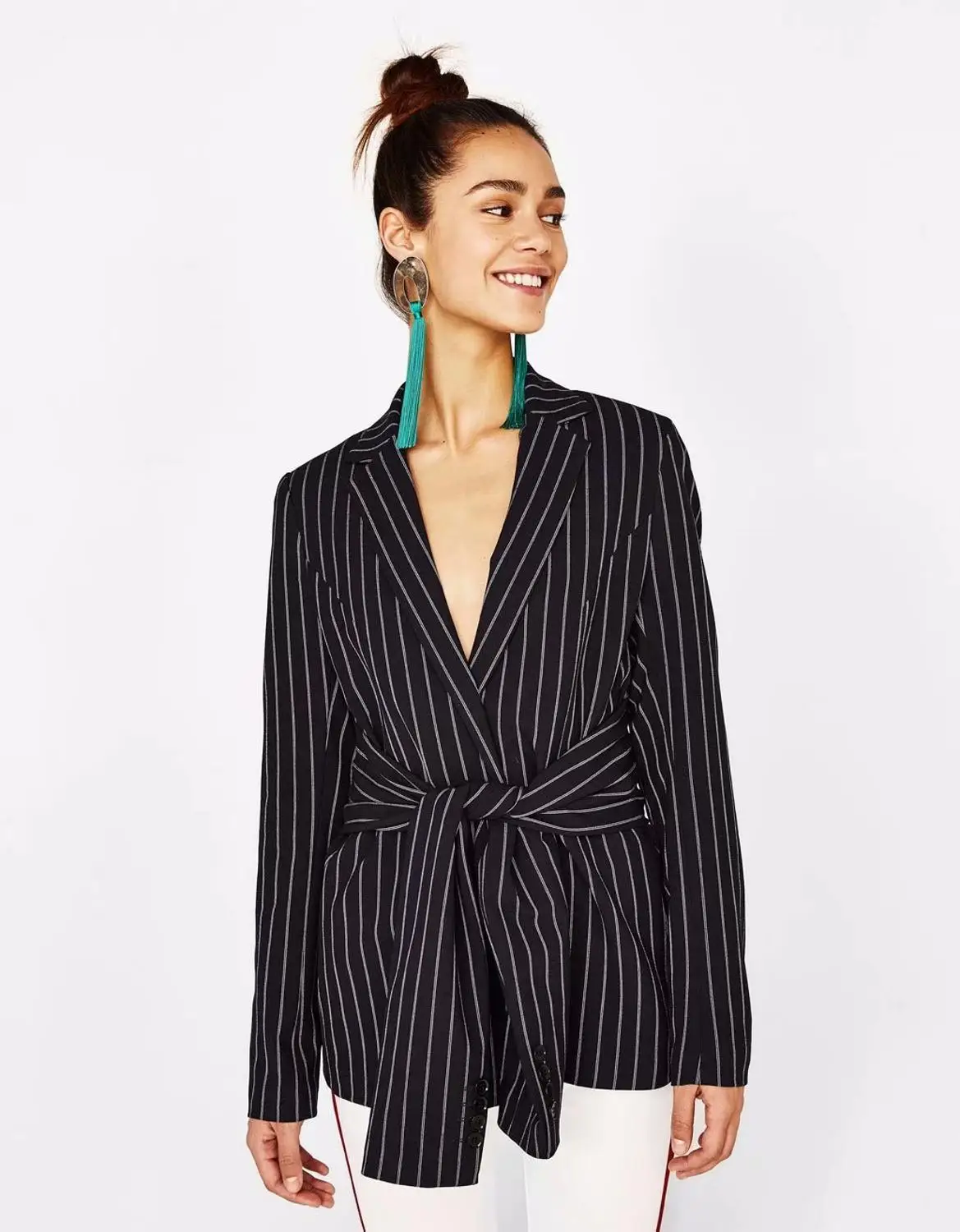 JRHYME Белый Полосатый Черный Повседневный Женский блейзер с вырезом куртки