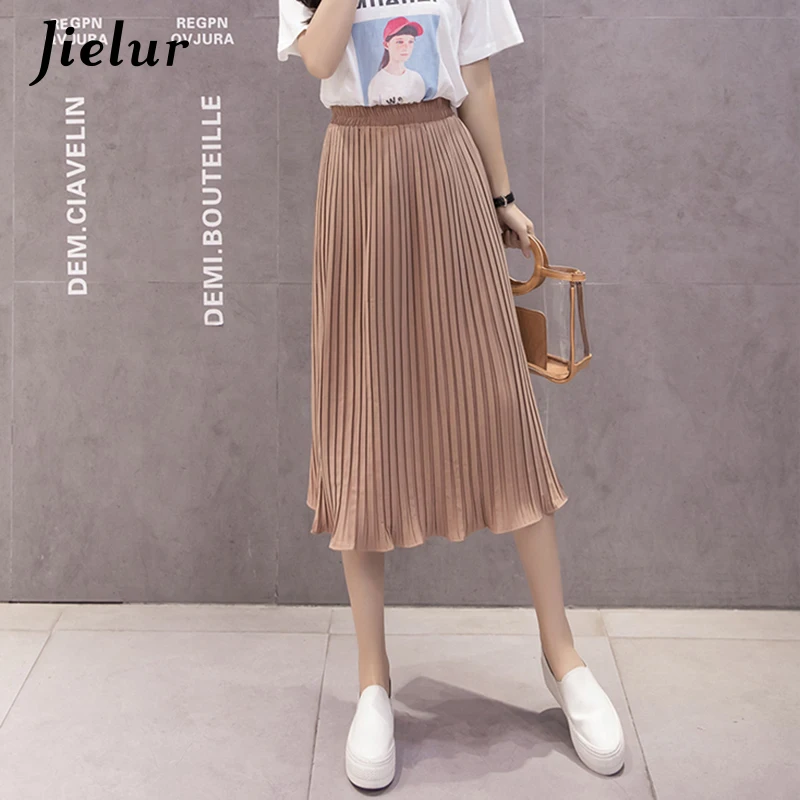 Jielur 6 цветов корейская мода летняя юбка Женский шифон высокая талия