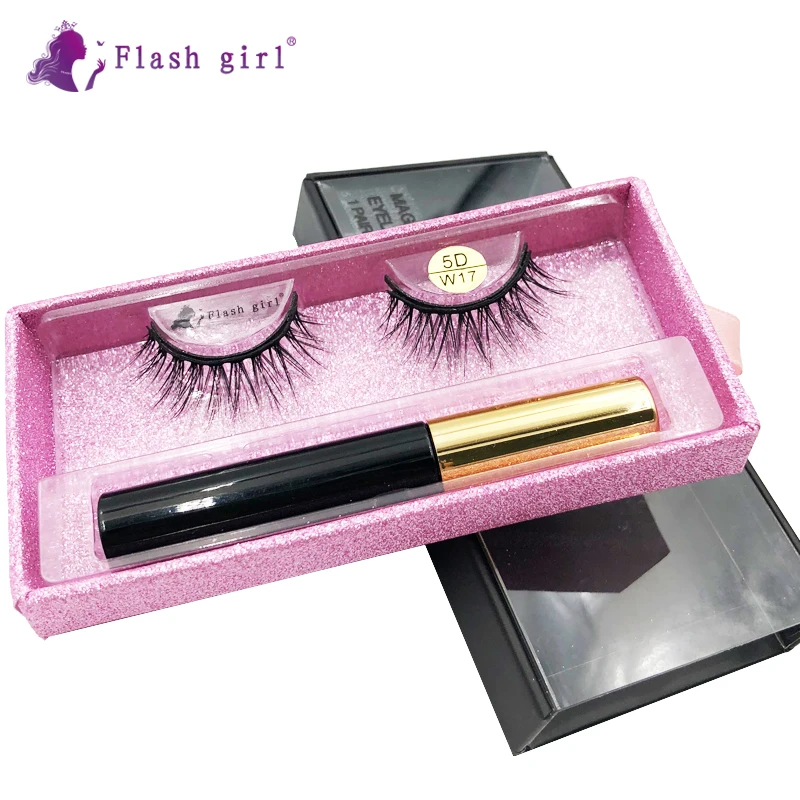 Flash Girl MAGNETIC eylashes  5D-W 17 NATURAL mink eyelashes  and eyeliner suit  eyelashes