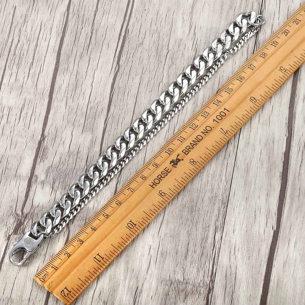 Полированный мужской браслет Trendsmax с двойной цепью панцирный из нержавеющей