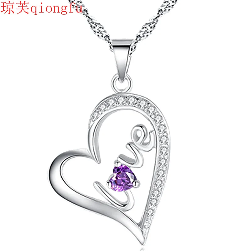 

2021 Korean stylish S925 silver necklace clavicle chain love LOVE pendant for lovers or women's chest jewelry spiritual jewelry