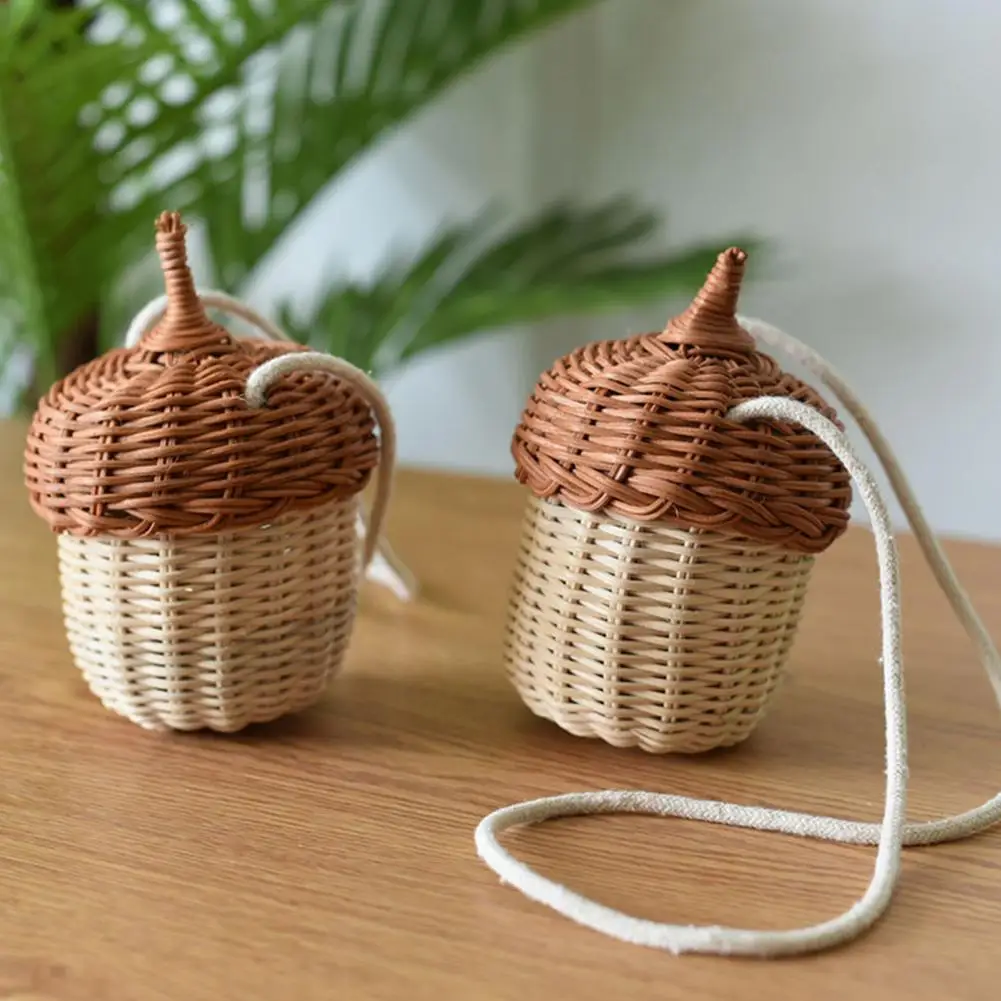 

Mini Straw Woven Bag Strawberry Shape Rattan Basket Children's Messenger Bag Totes Creative Grass Bags