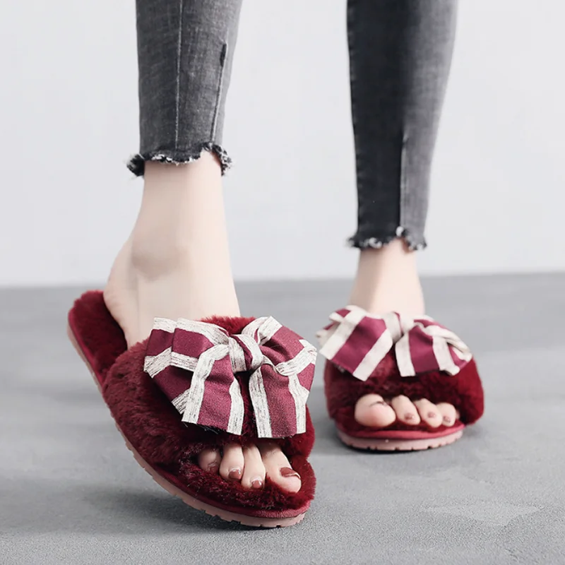 Hotsale Promotion Plush bow Slippers  Home Slipper cute House Shoes for Women Men
