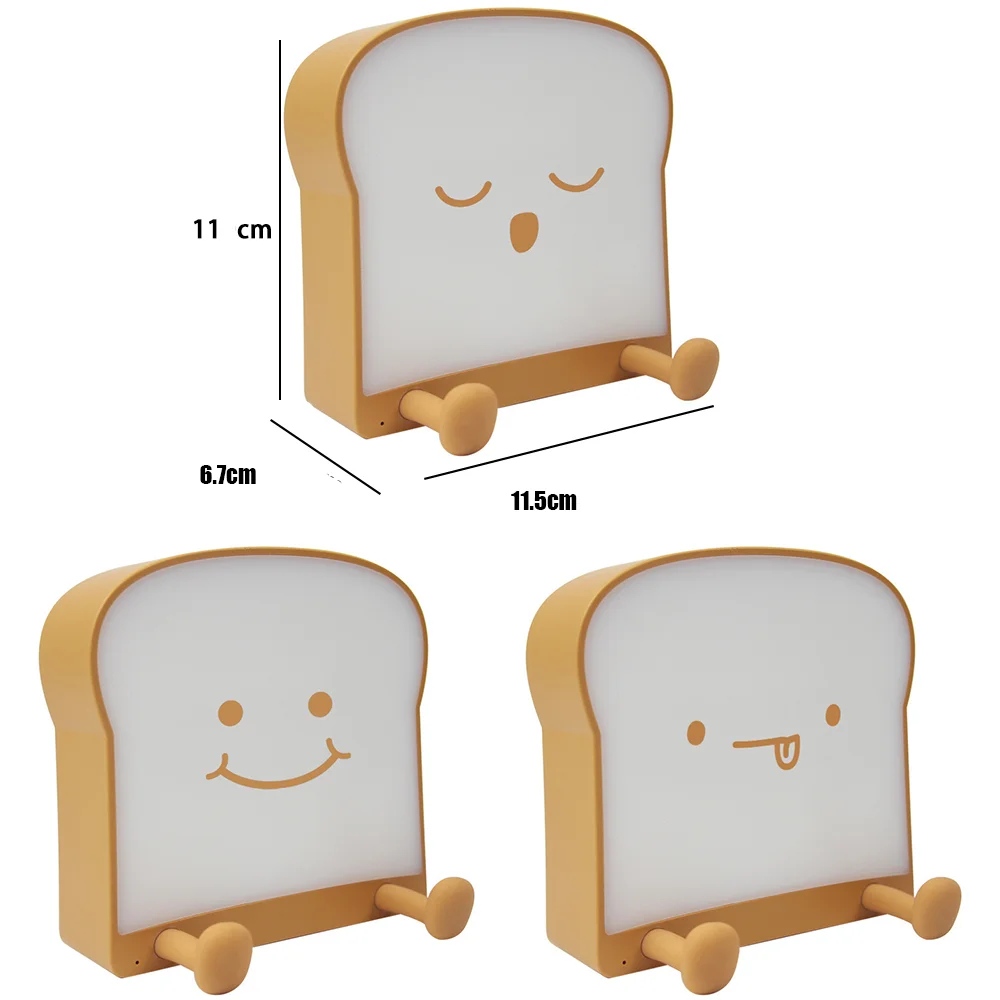 

Cute creative cartoon Led Toast Bread Night Light Dimmable Portable Bedside Lamps Double-sided Luminous light Home Decor light